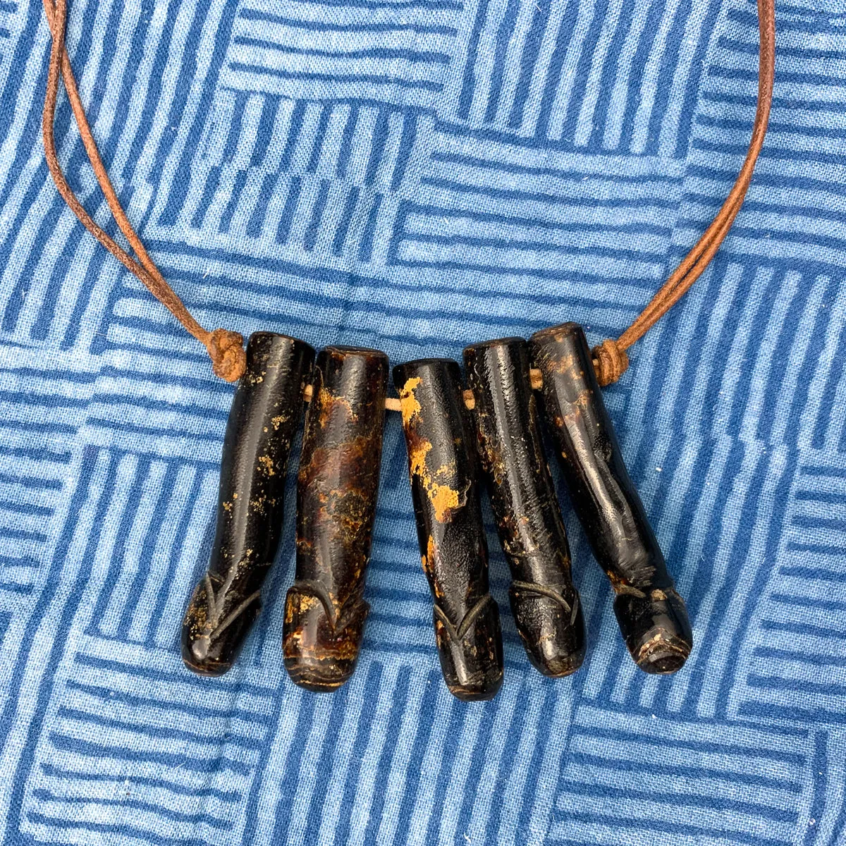 Antique Black Indonesian Coral Lingam / Palad Khik Necklace with Button Closure
