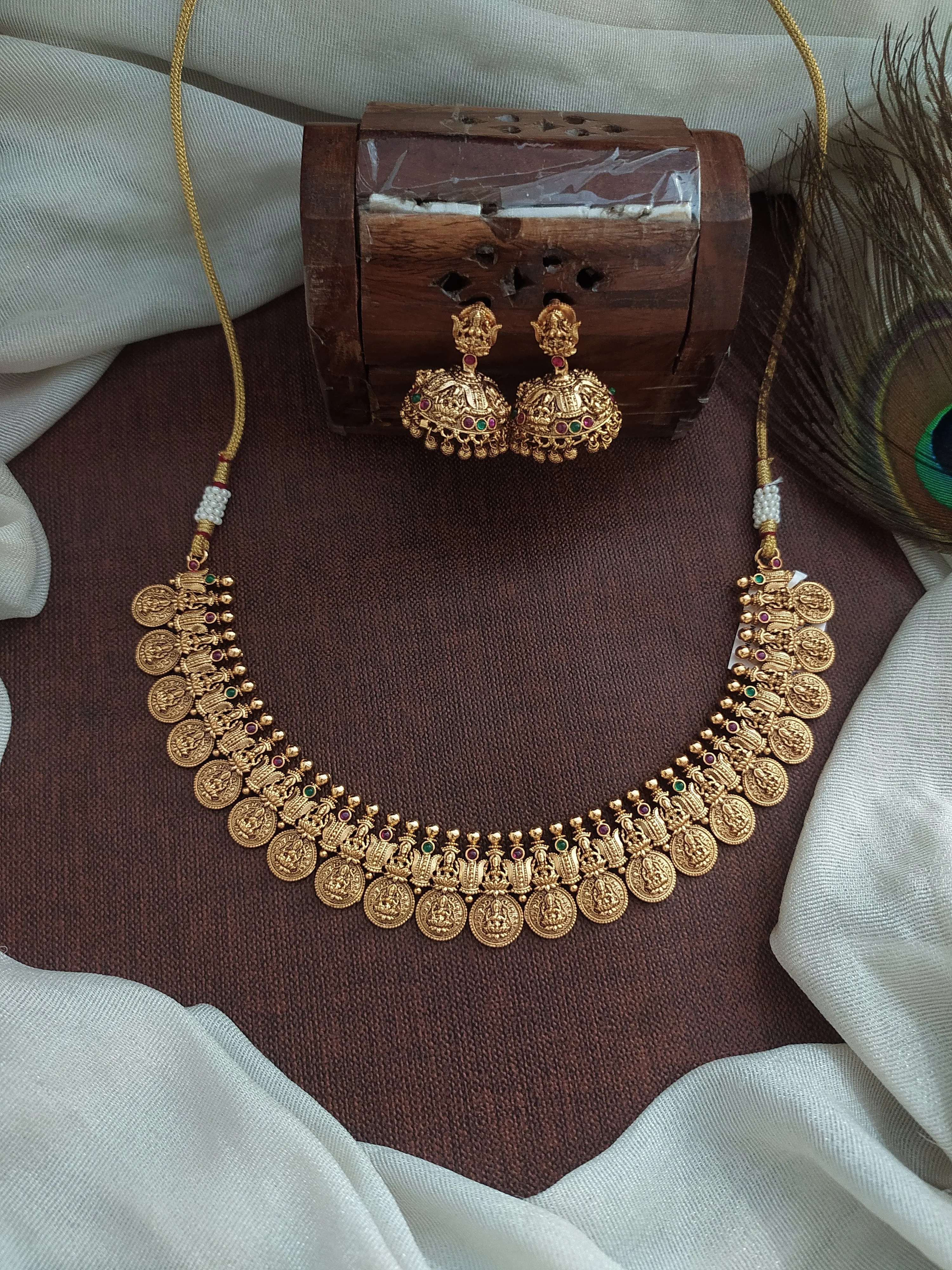 Antique Gold Kasu Malai Necklace Set