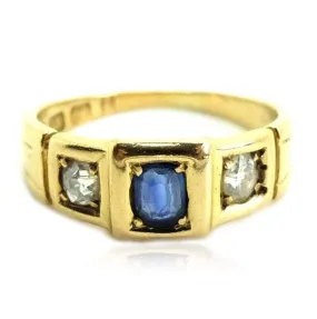 Antique Victorian 1880 Sapphire 18ct Gold Diamond Ring
