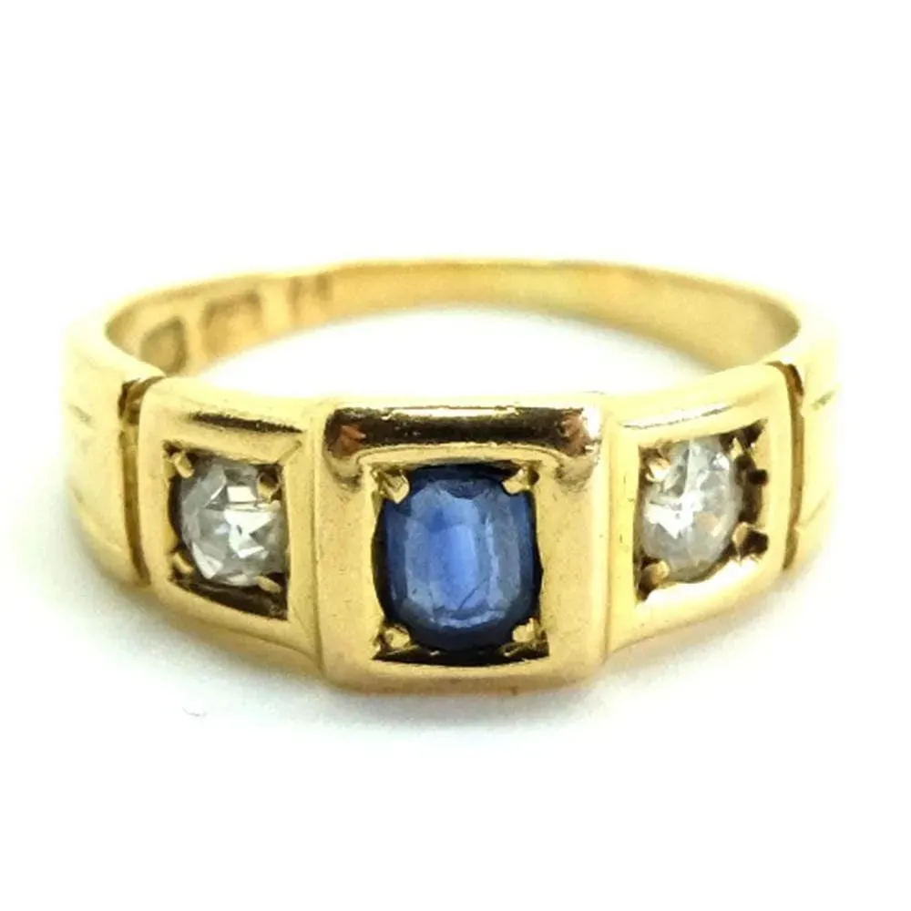 Antique Victorian 1880 Sapphire 18ct Gold Diamond Ring