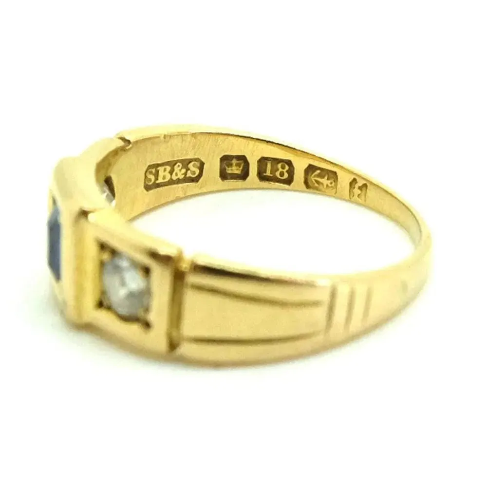 Antique Victorian 1880 Sapphire 18ct Gold Diamond Ring