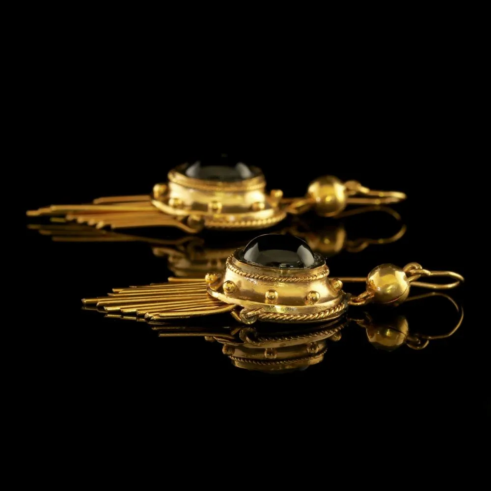 Antique Victorian Garnet Drop Earrings 18Ct Gold Silver Circa 1900