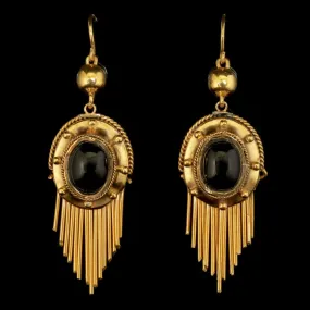 Antique Victorian Garnet Drop Earrings 18Ct Gold Silver Circa 1900