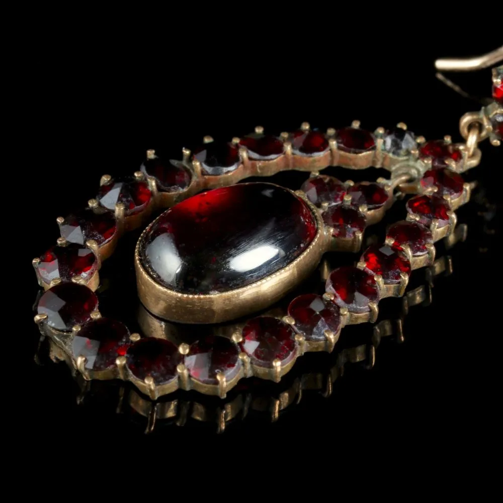 Antique Victorian Garnet Earrings 9Ct Gold Circa 1880