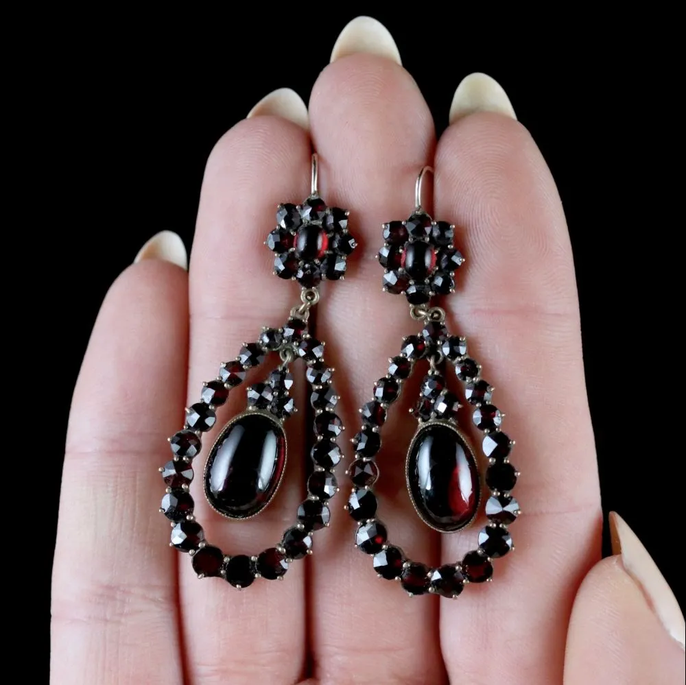 Antique Victorian Garnet Earrings 9Ct Gold Circa 1880