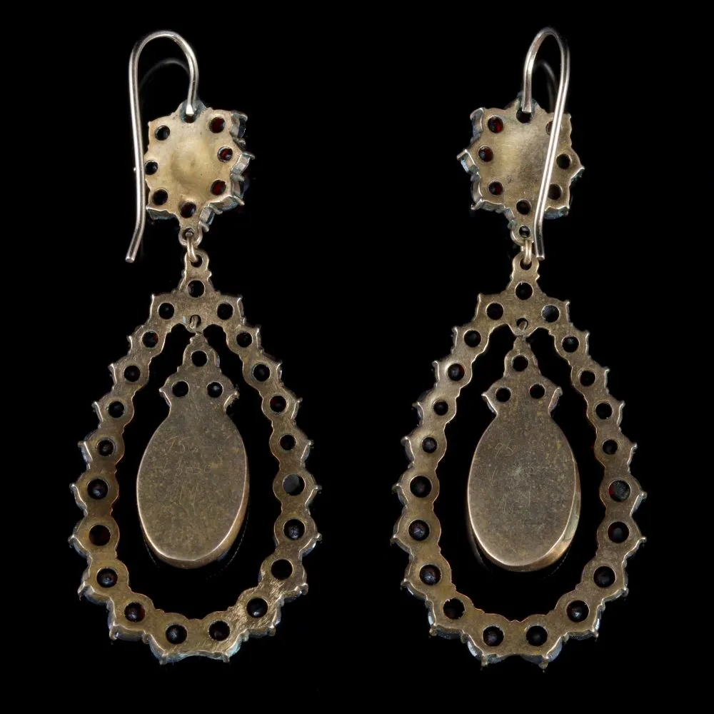 Antique Victorian Garnet Earrings 9Ct Gold Circa 1880