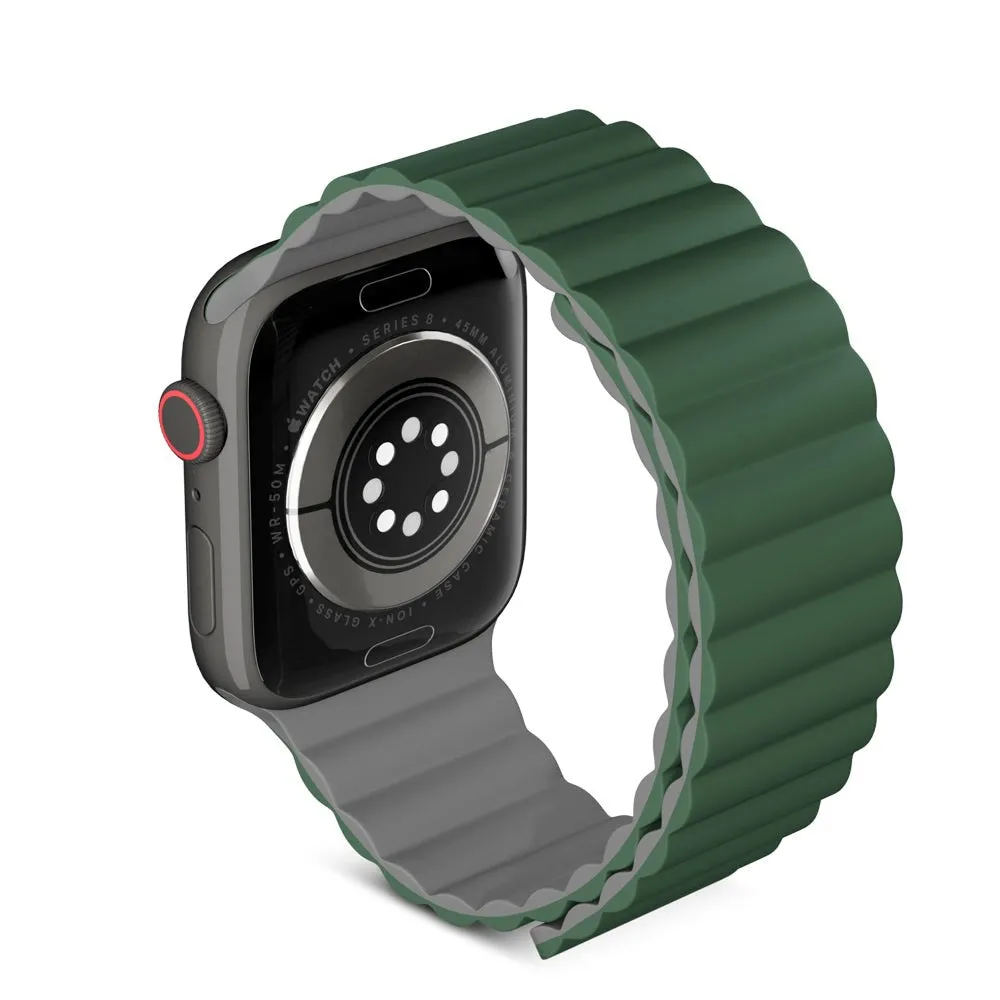 Apple Watch (42/44/SE/45/46/49mm) Epico Magnetisk Silikone Rem - Grøn / Grå