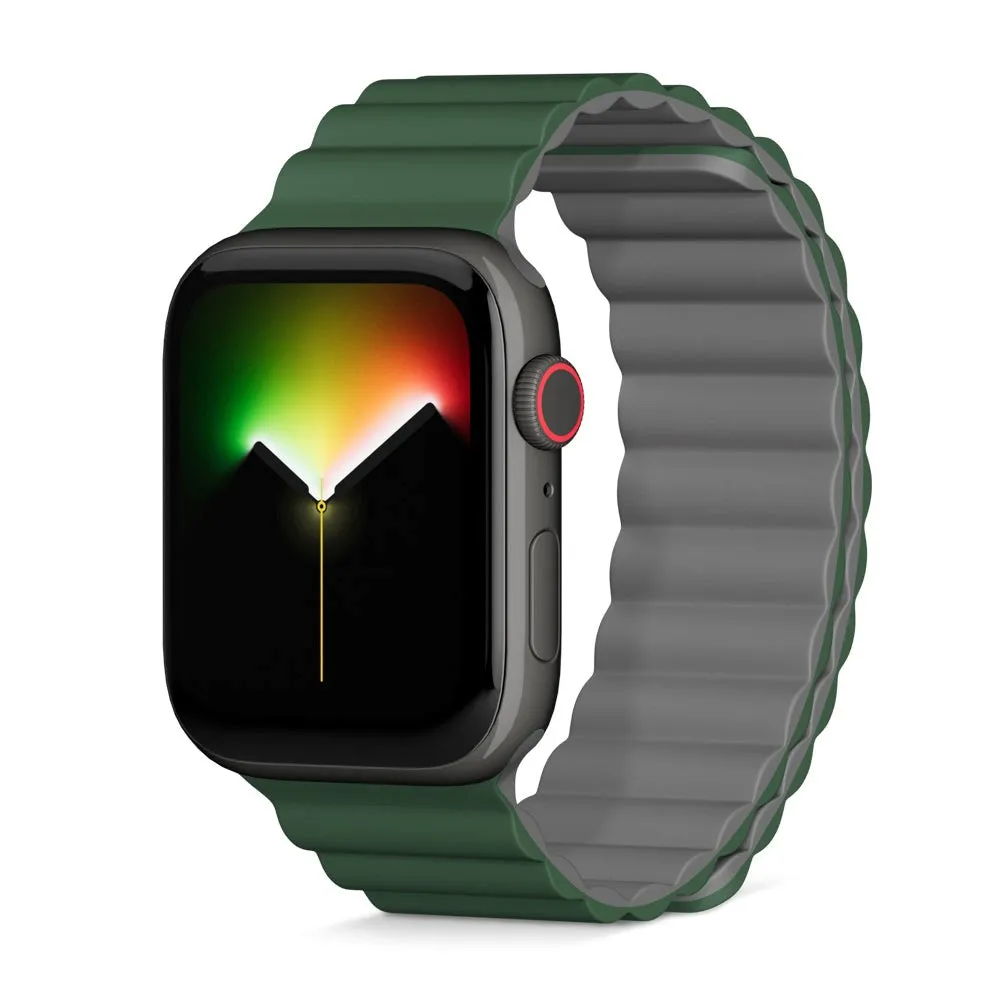 Apple Watch (42/44/SE/45/46/49mm) Epico Magnetisk Silikone Rem - Grøn / Grå
