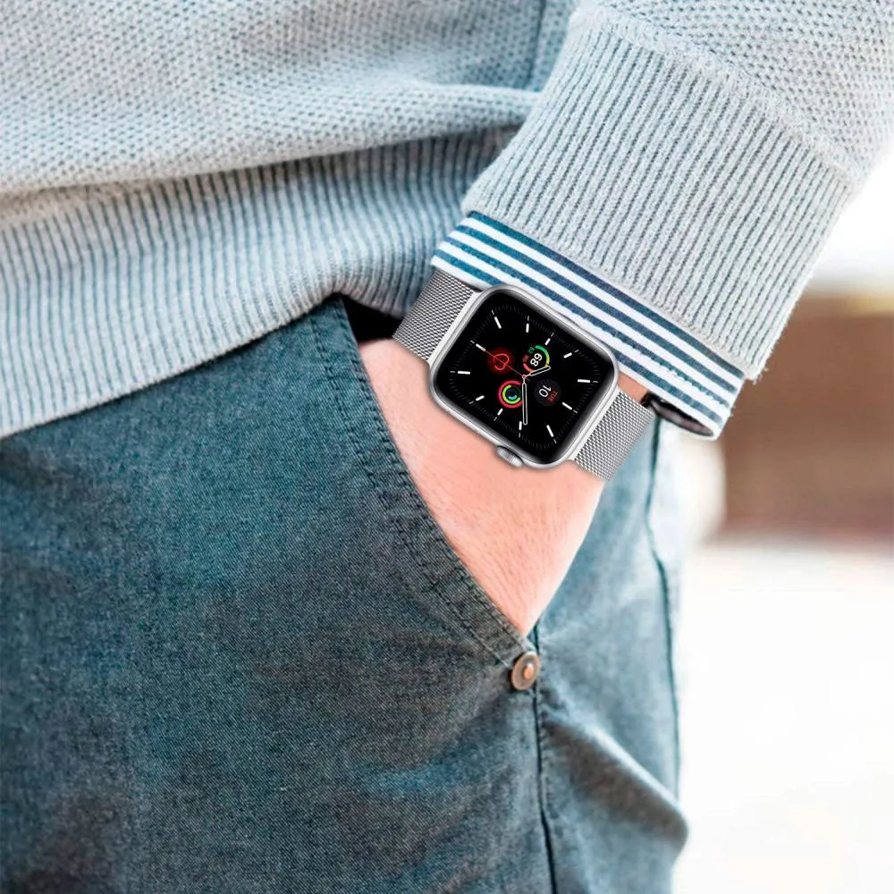 Apple Watch (42/44/SE/45/46/49mm) Tech-Protect Milanse Band Rustfri Stål Rem - Stålfarvet