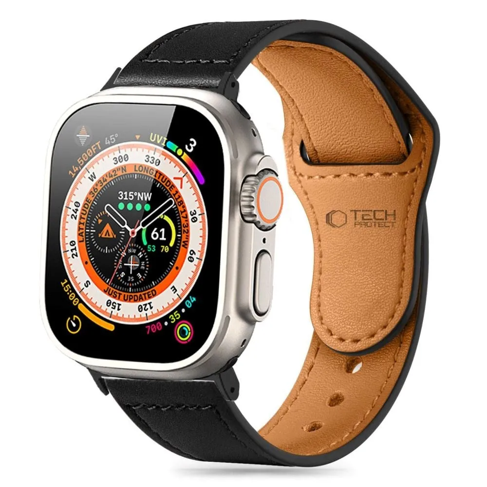 Apple Watch (42/44/SE/45/46/49mm) Tech-Protect Naturalfit Ægte Læder Urrem - Black
