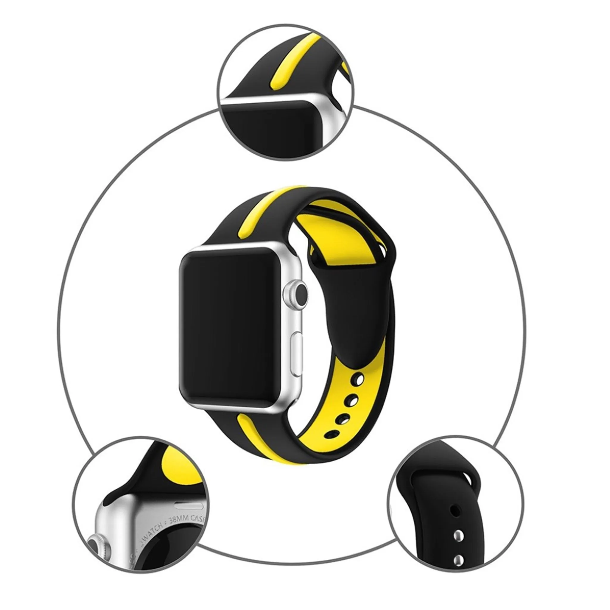 Apple Watch 42mm two-tone soft silicone watchband - Black   Yellow