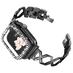 Apple Watch (45mm) rhinestone cover   X design watch strap - Black