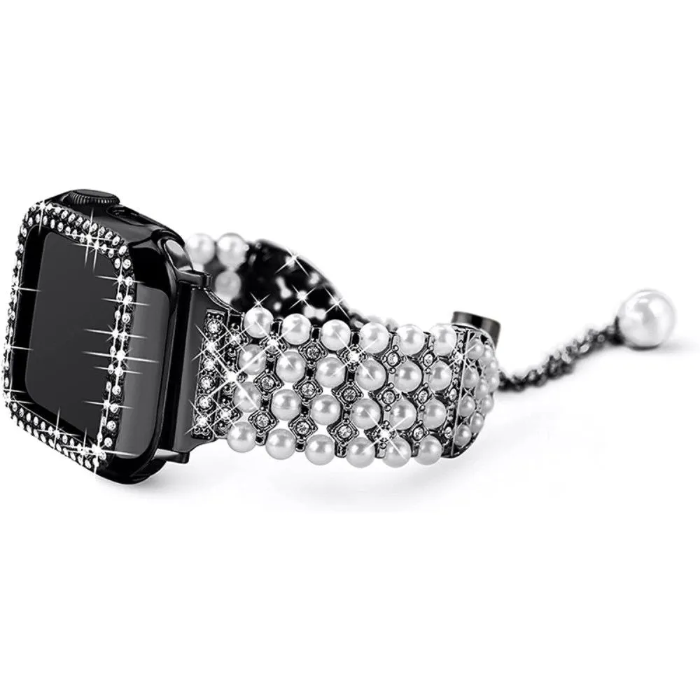 Apple Watch (45mm) rhinestone décor watch strap   cover - Black