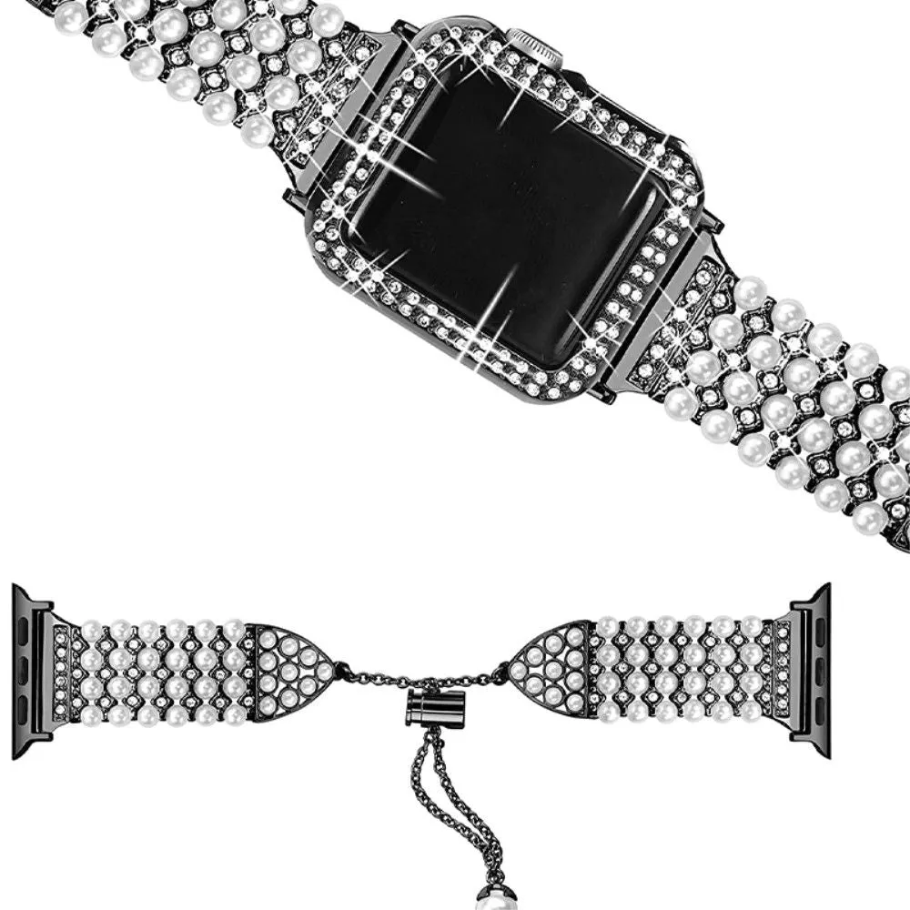 Apple Watch (45mm) rhinestone décor watch strap   cover - Black