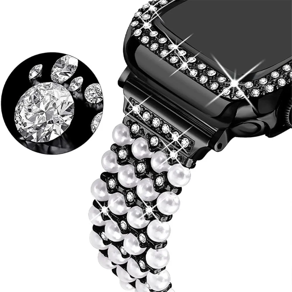Apple Watch (45mm) rhinestone décor watch strap   cover - Black