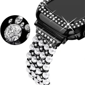 Apple Watch (45mm) rhinestone décor watch strap   cover - Black