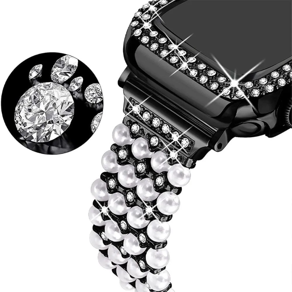 Apple Watch (45mm) rhinestone décor watch strap   cover - Black