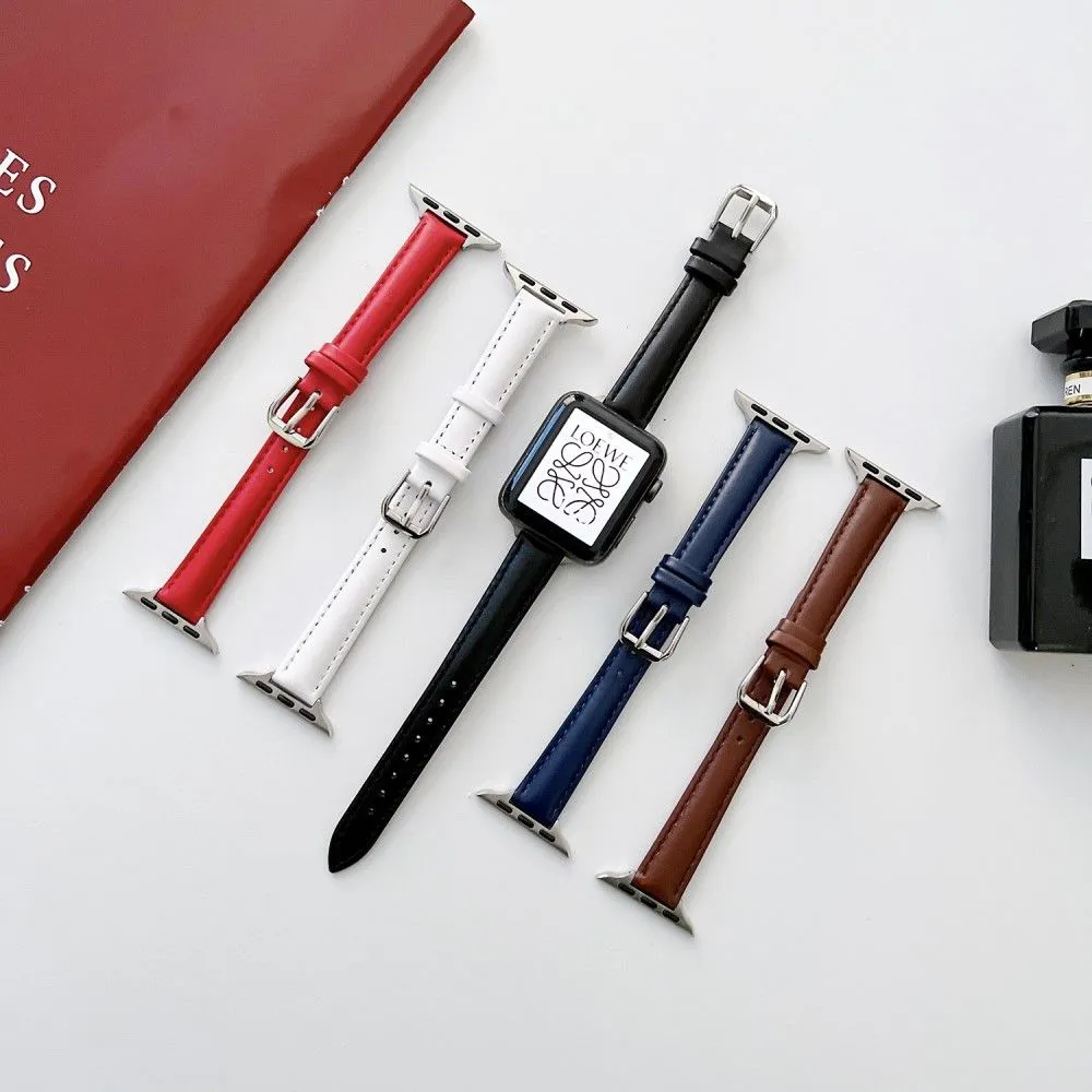 Apple Watch (45mm) simple genuine leather watch strap - Blue