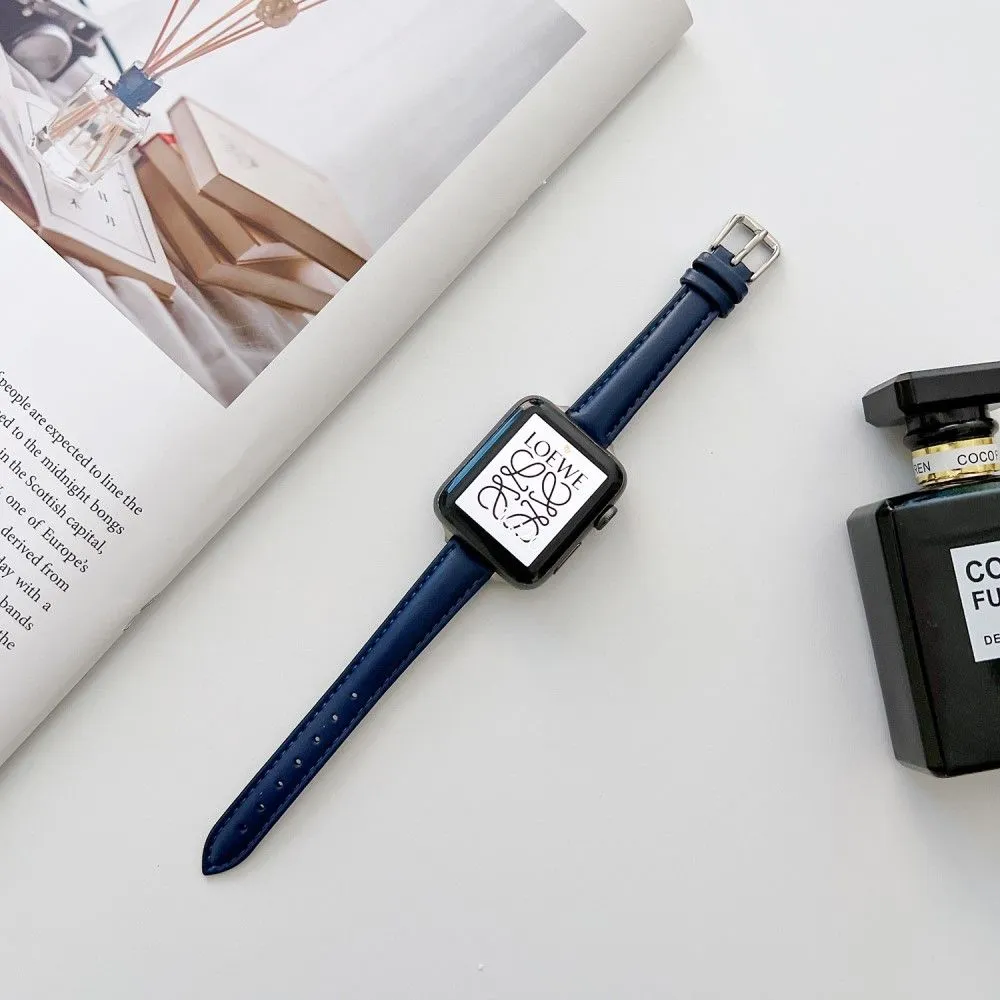 Apple Watch (45mm) simple genuine leather watch strap - Blue
