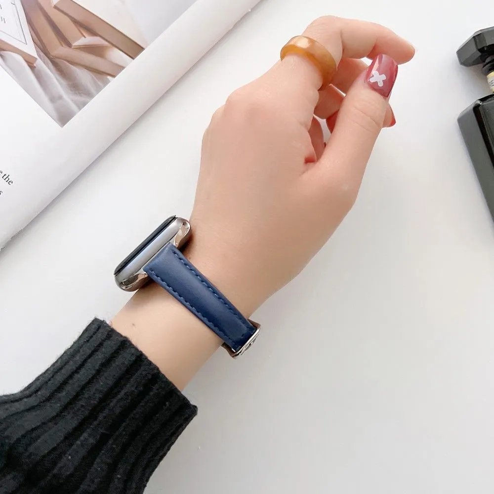 Apple Watch (45mm) simple genuine leather watch strap - Blue