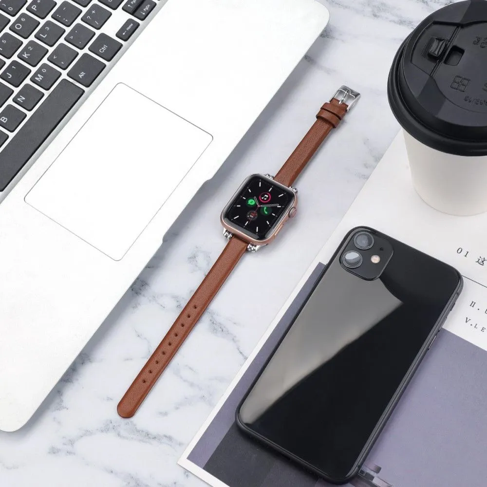 Apple Watch (45mm) simple genuine leather watch strap - Brown / Size: L