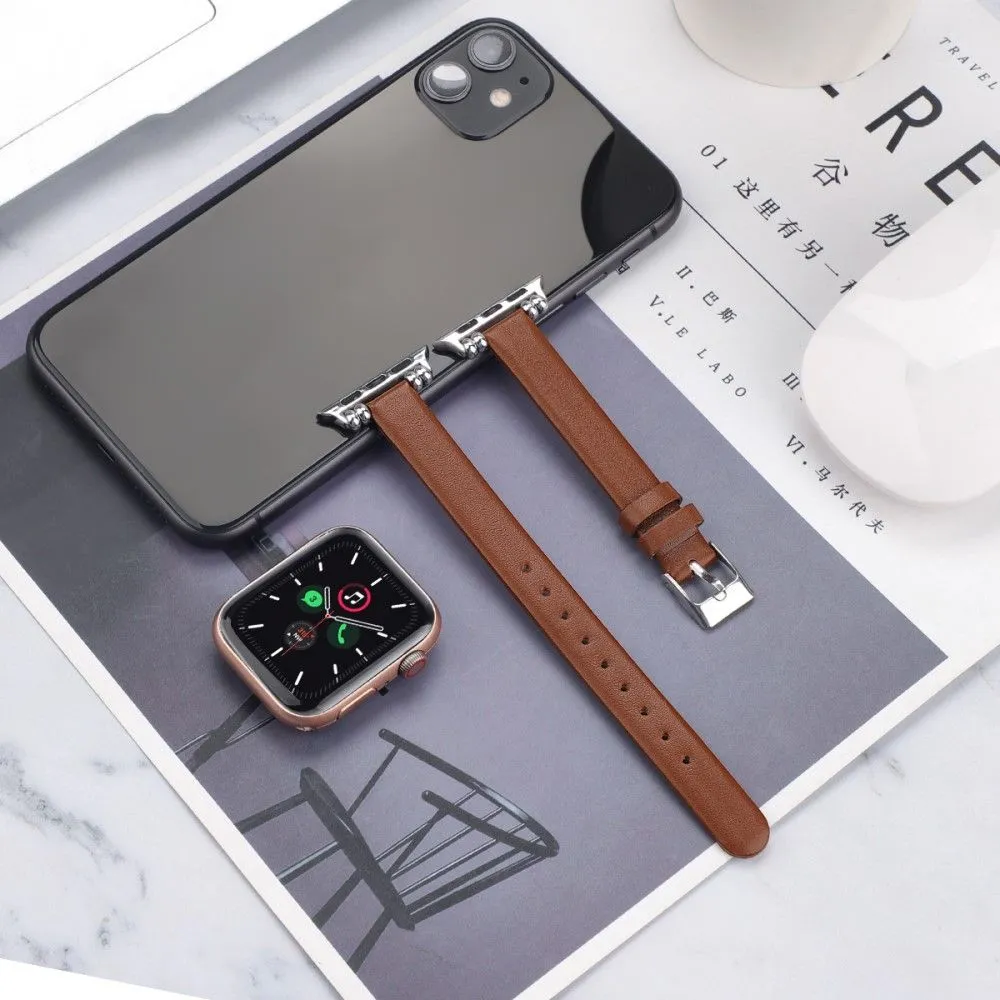 Apple Watch (45mm) simple genuine leather watch strap - Brown / Size: L