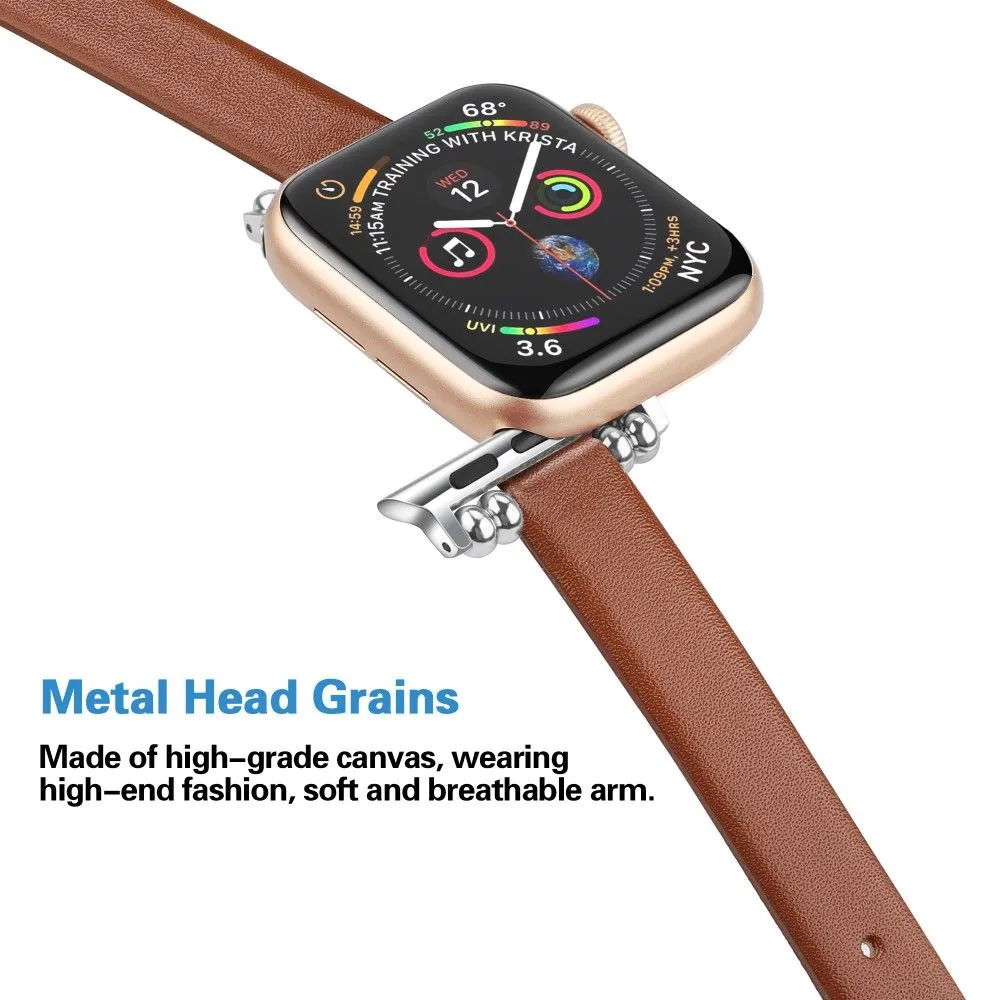 Apple Watch (45mm) simple genuine leather watch strap - Brown / Size: L