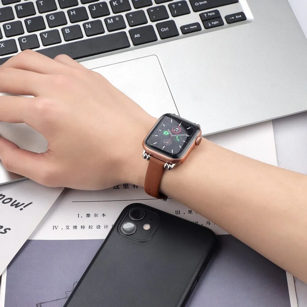 Apple Watch (45mm) simple genuine leather watch strap - Brown / Size: L