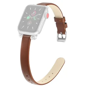 Apple Watch (45mm) simple genuine leather watch strap - Brown / Size: L