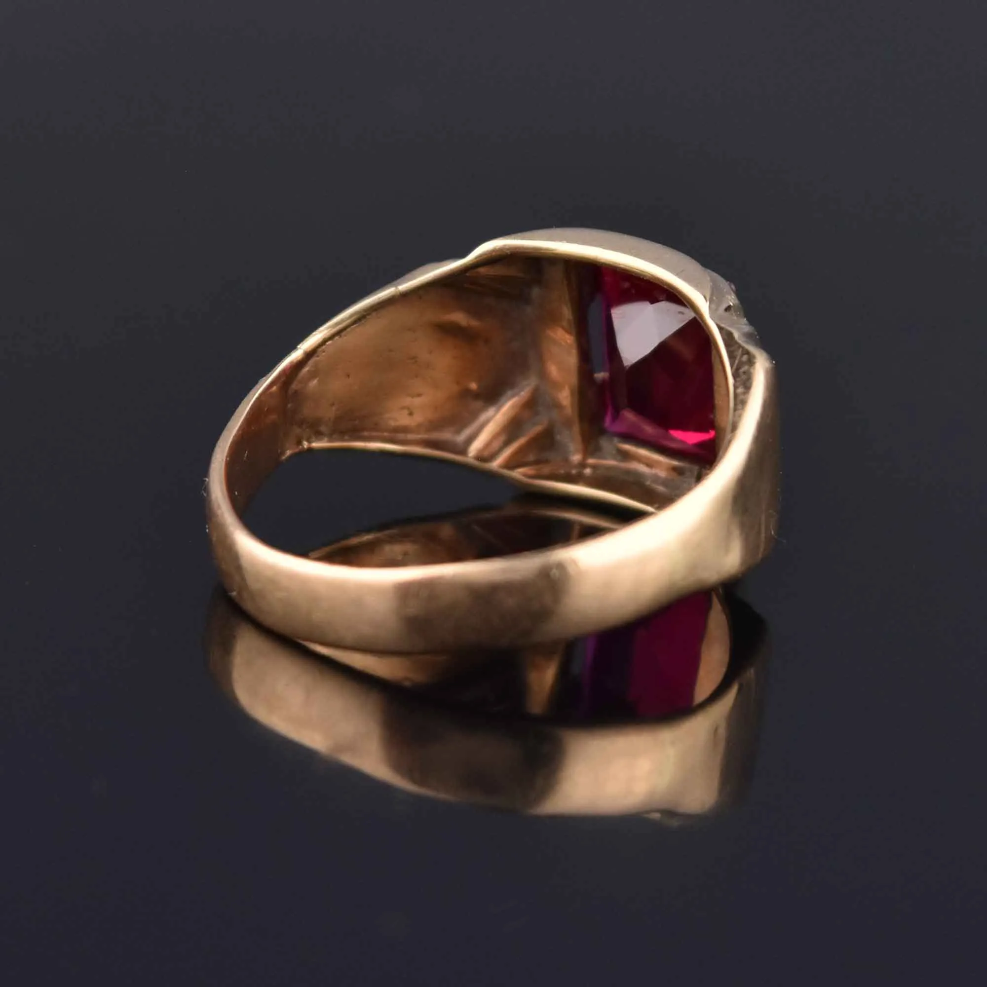 Art Deco Mens Gold Ruby Signet Ring, Sz 13.25