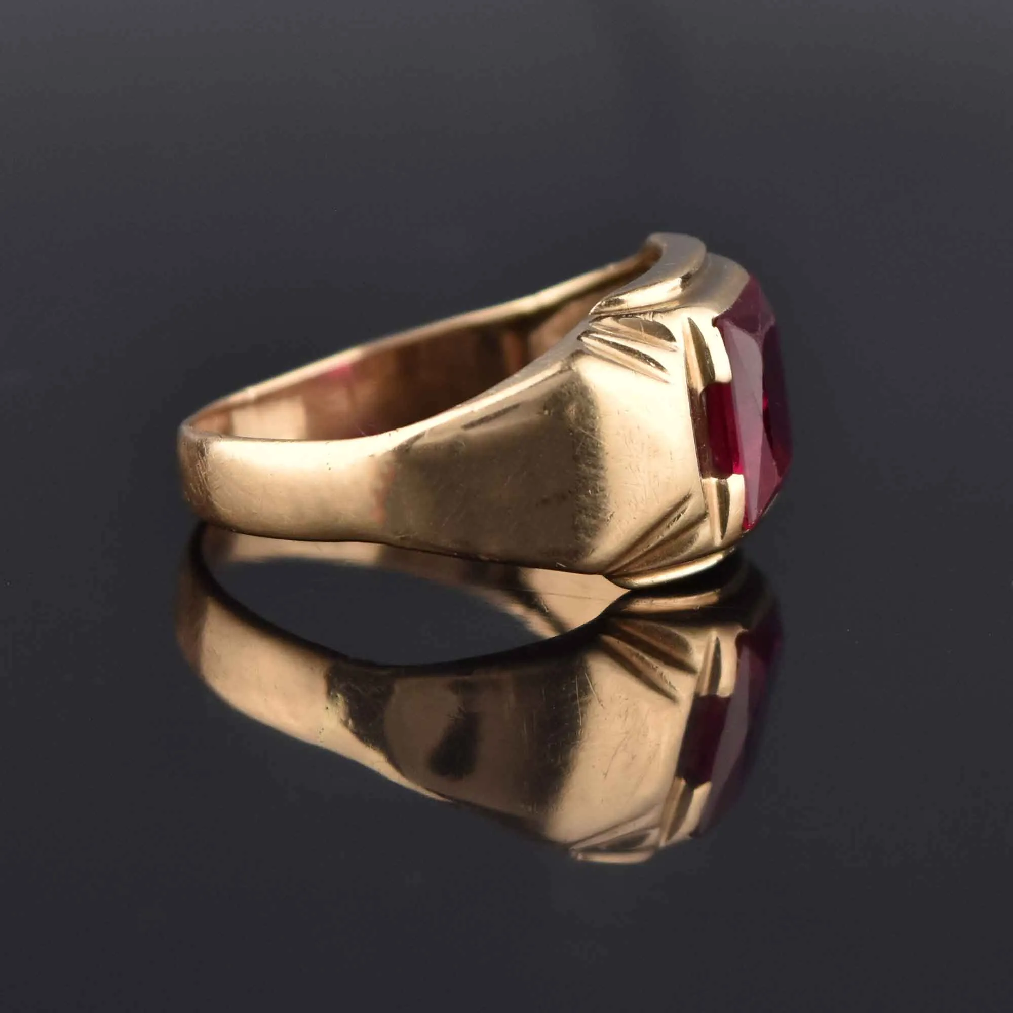 Art Deco Mens Gold Ruby Signet Ring, Sz 13.25
