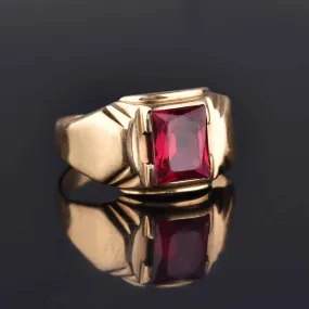 Art Deco Mens Gold Ruby Signet Ring, Sz 13.25