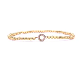Ashley Gold Stainless Steel Gold Plated Center CZ Open Circle Design Stretch Beaded Bracelet