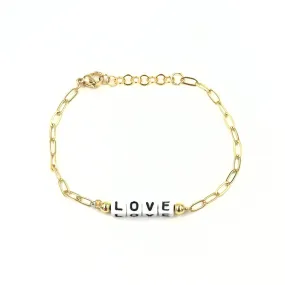 Ashley Gold Stainless Steel Gold Plated "LOVE" Enamel Block Letter Link Bracelet