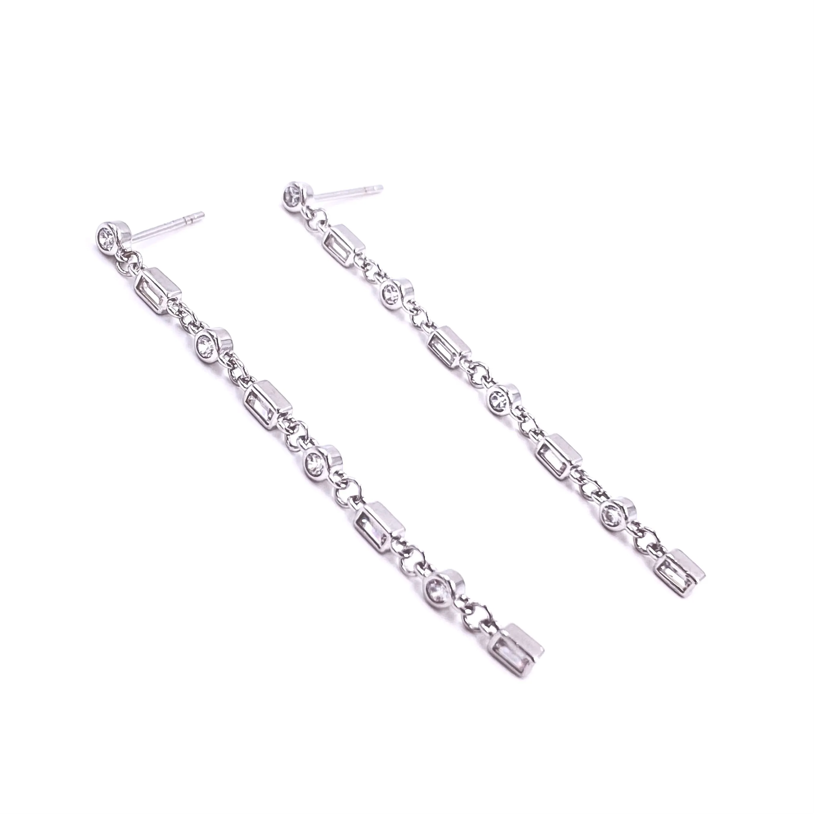 Ashley Gold Sterling CZ Round And Emerald Drop Stud Earrings