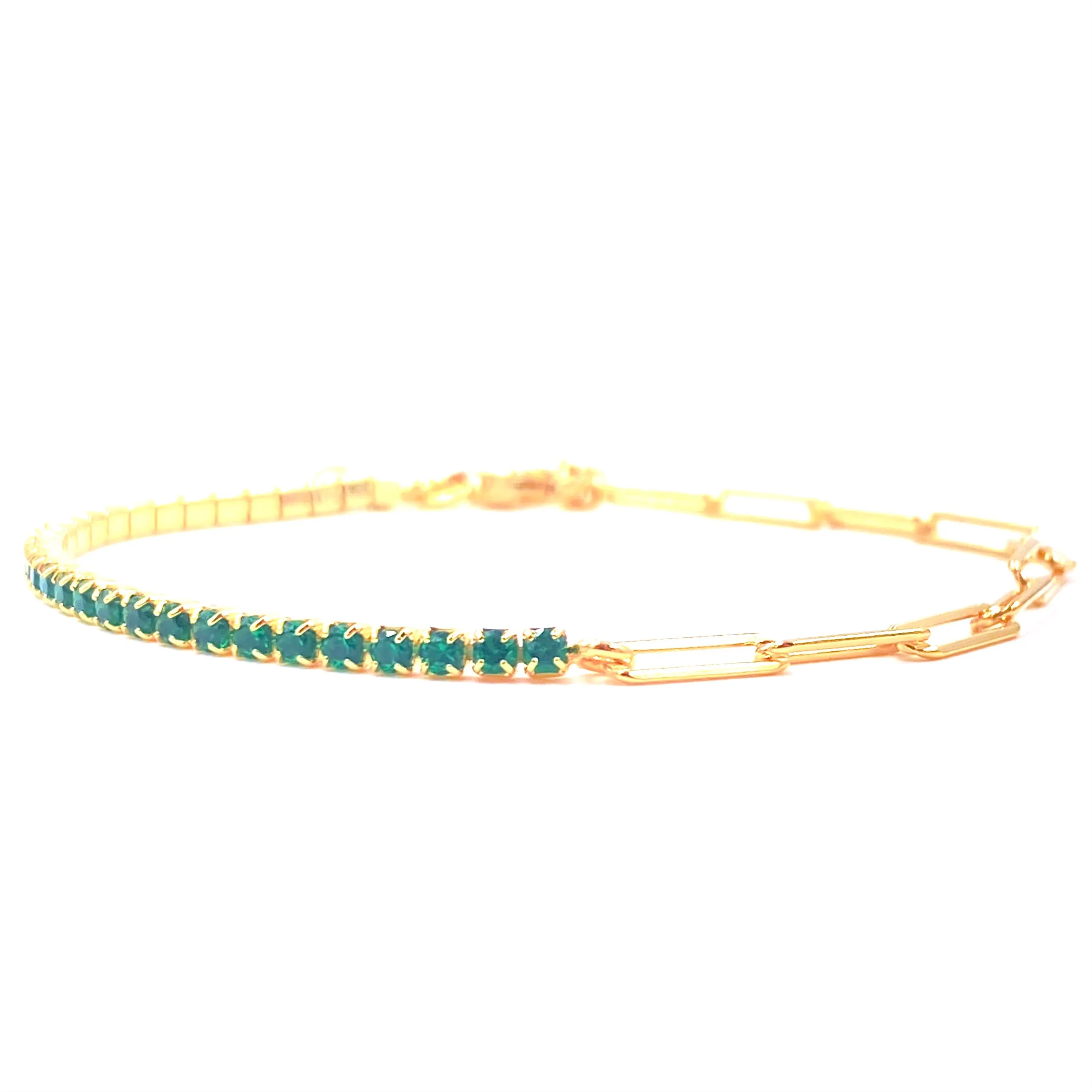 Ashley Gold Sterling Silver Gold Plated Colored CZ Prong And Link Bracelet