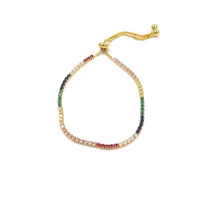 Ashley Gold Sterling Silver Gold Plated Rainbow CZ Toggle Tennis Bracelet