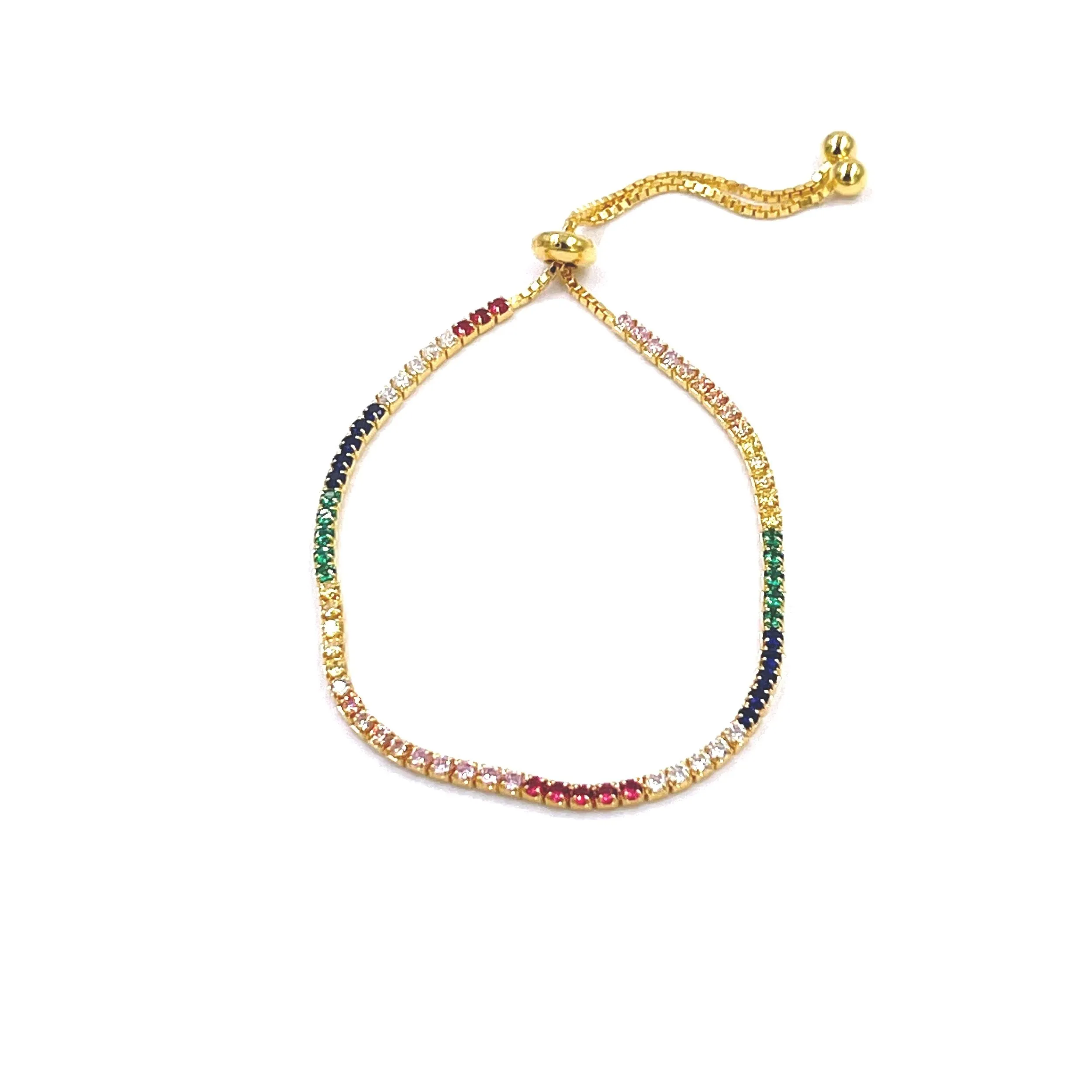 Ashley Gold Sterling Silver Gold Plated Rainbow CZ Toggle Tennis Bracelet