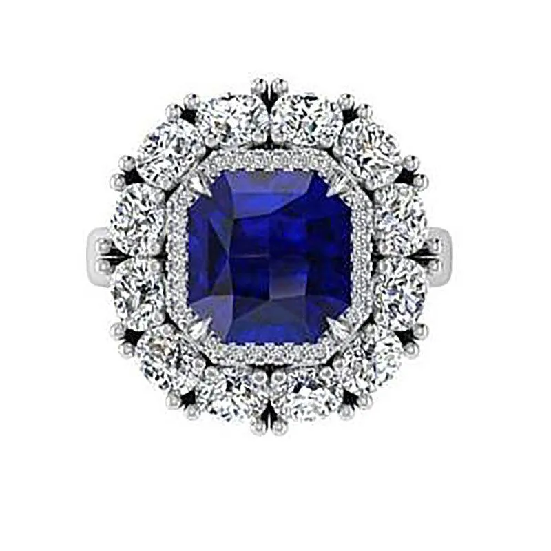 Asscher Cut Sapphire and Diamond Ring