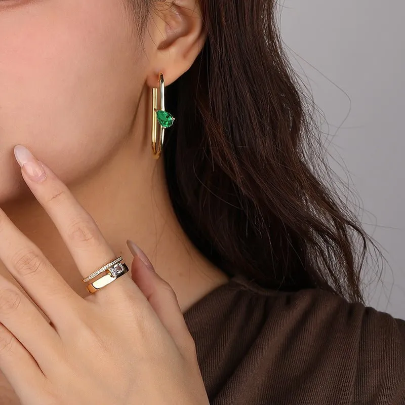 Asymmetrical Hoop Earrings Emerald Cut