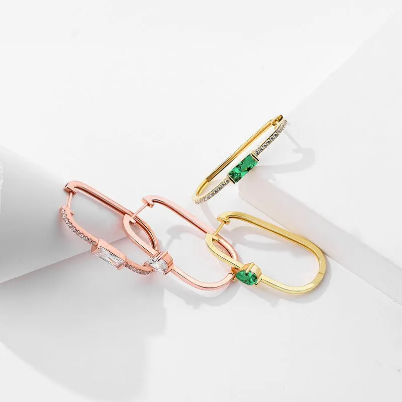 Asymmetrical Hoop Earrings Emerald Cut