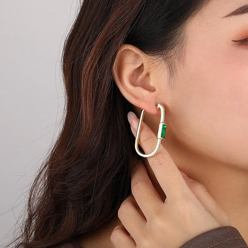 Asymmetrical Hoop Earrings Emerald Cut