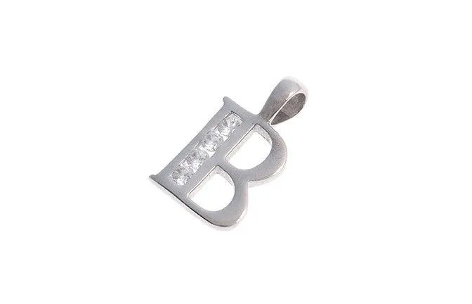 'B' Initial Pendant 18ct White Gold Cubic Zirconia (1.3g) P-5570
