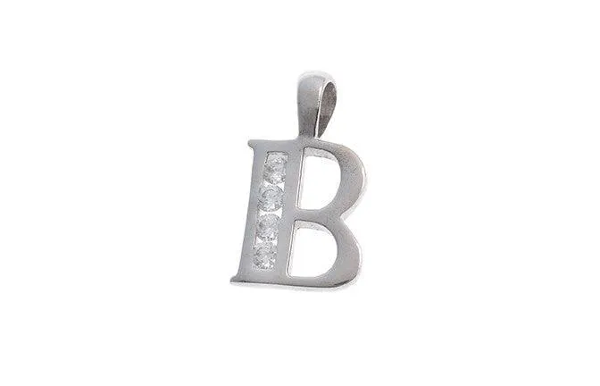 'B' Initial Pendant 18ct White Gold Cubic Zirconia (1.3g) P-5570
