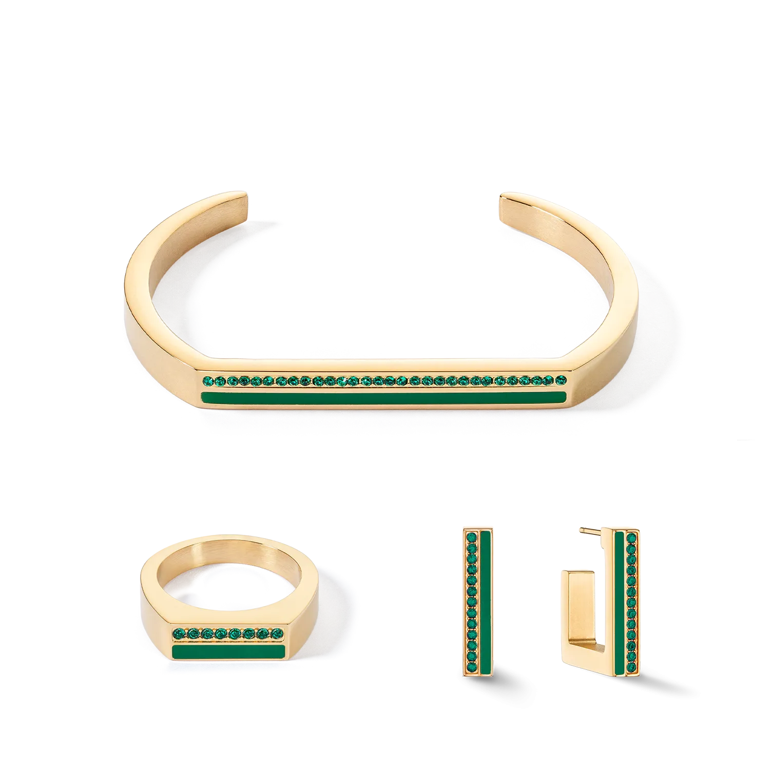 Bangle Cuff Square Stripes gold-green