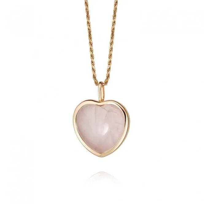 Beloved Rose Quartz Heart Pendant 18ct Gold Plated Necklace JN01_GP