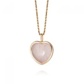 Beloved Rose Quartz Heart Pendant 18ct Gold Plated Necklace JN01_GP