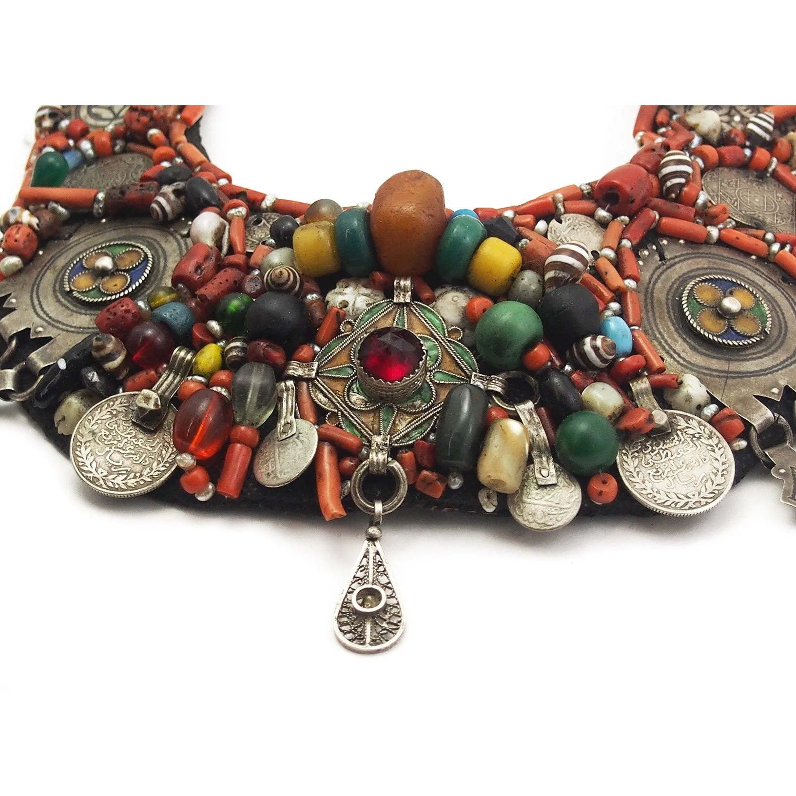 Berber Heirloom Coral/Silver Bib Necklace, A