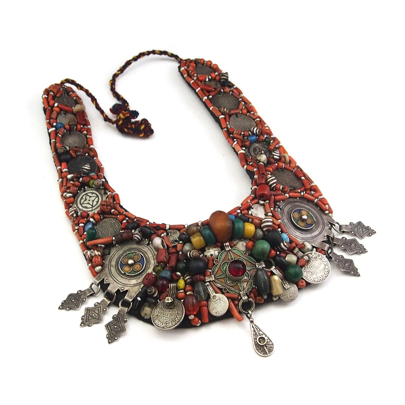 Berber Heirloom Coral/Silver Bib Necklace, A
