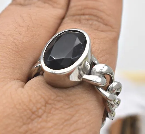 BLACK CRYSTAL WHITE GOLD MEN'S RING